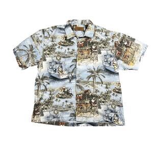 Vintage Clearwater Outfitters Hawaiian Shirt Santa Tropical Fishing Camp Shirt L